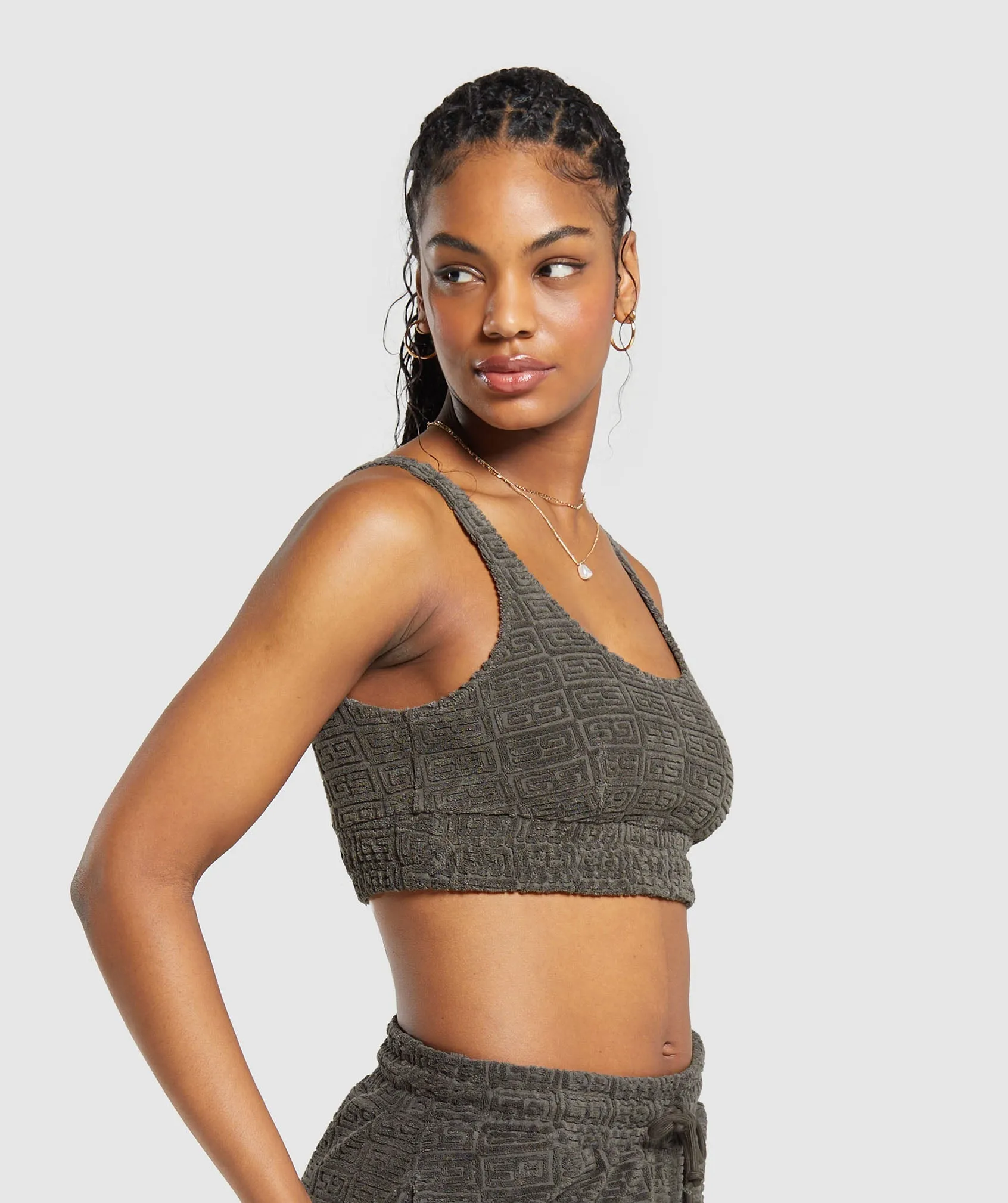 Gymshark Monogram Towelling Bralette - Strength Green