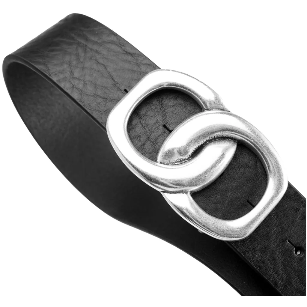 Jeans leatherbelt with nice buckle / 14908 - Silver