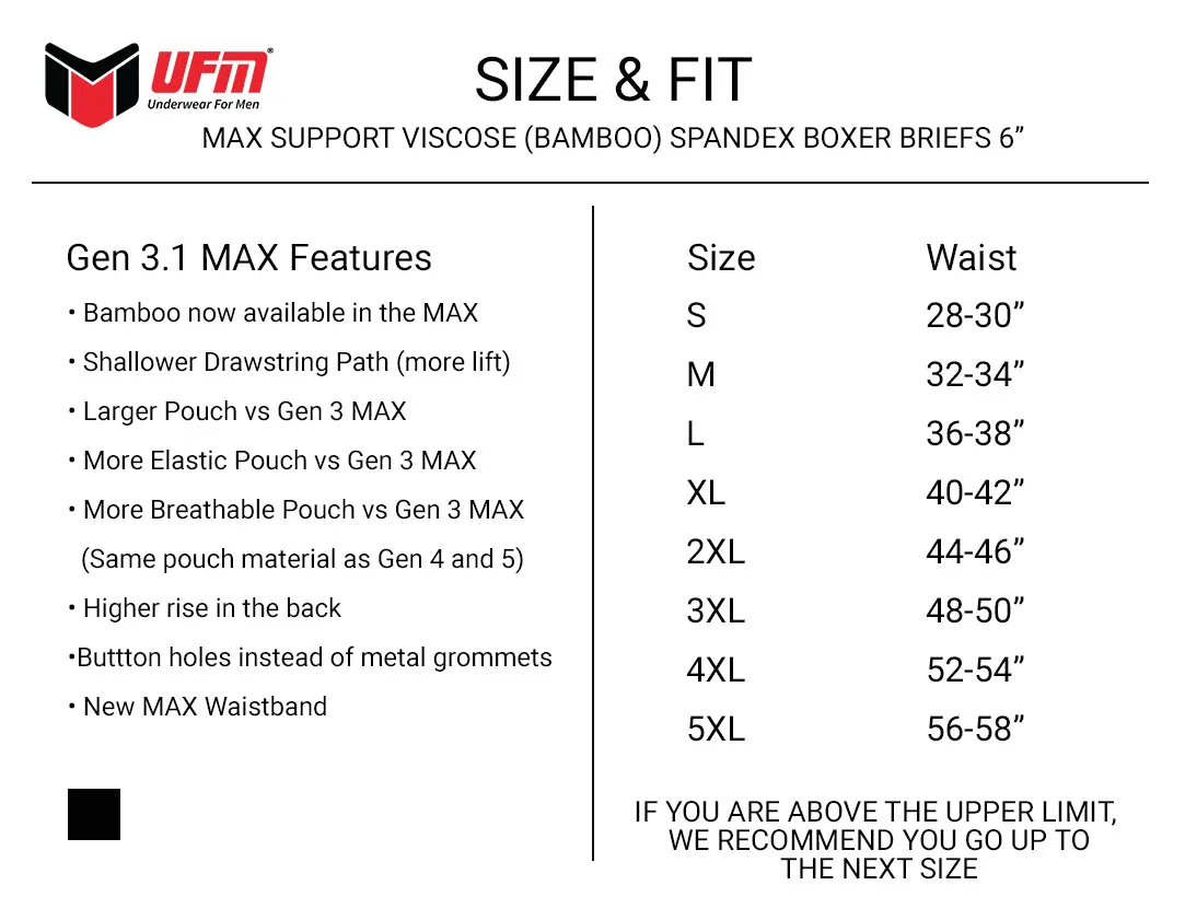 MAX Support 6 Inch Boxer Briefs Bamboo Gen 3.1 Black