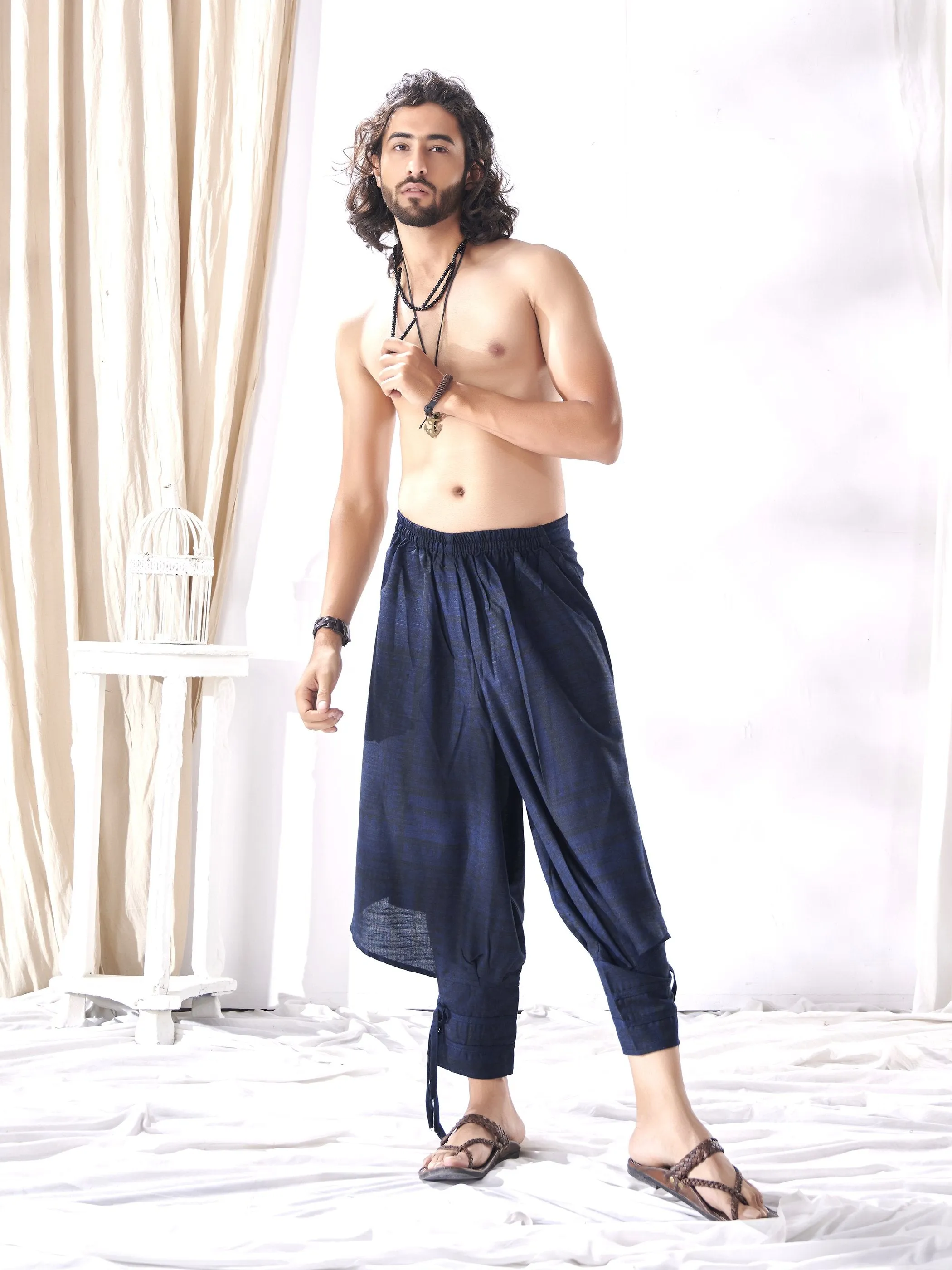 Men's Navy Blue Stylish Gelyu Hippie Boho Harem Pants For Yoga Dance Travel
