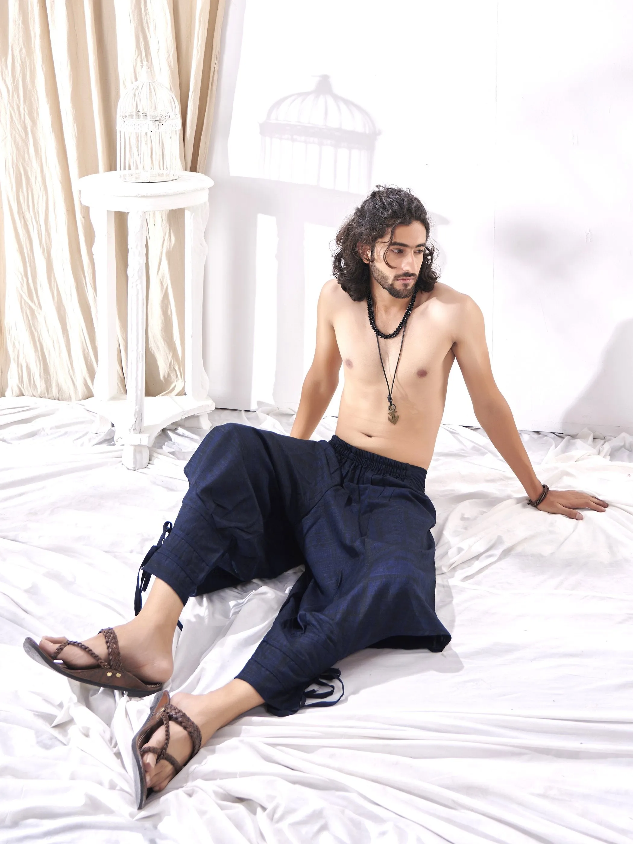 Men's Navy Blue Stylish Gelyu Hippie Boho Harem Pants For Yoga Dance Travel
