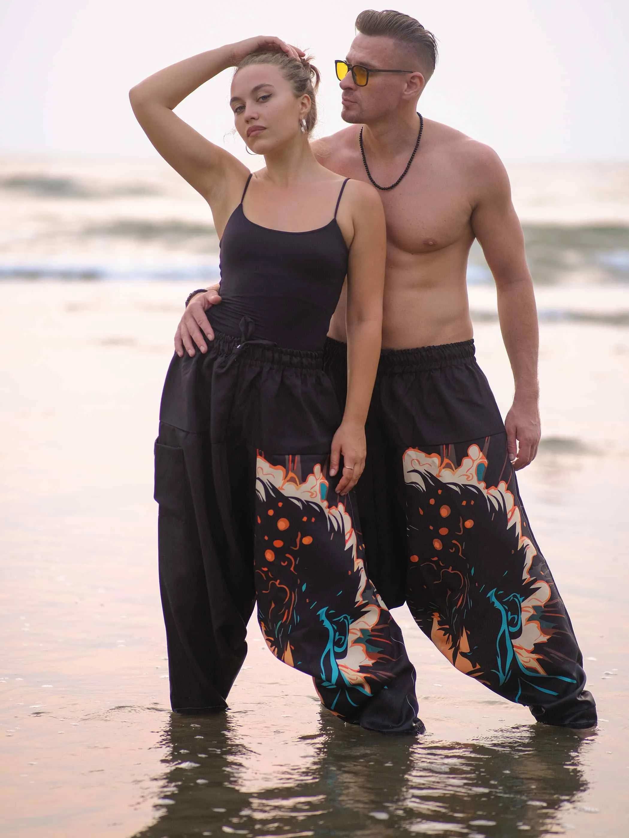Men's Nomad Elegance Hippy Black Harem Pants Aladdin Balloon Pyjamas For Travel