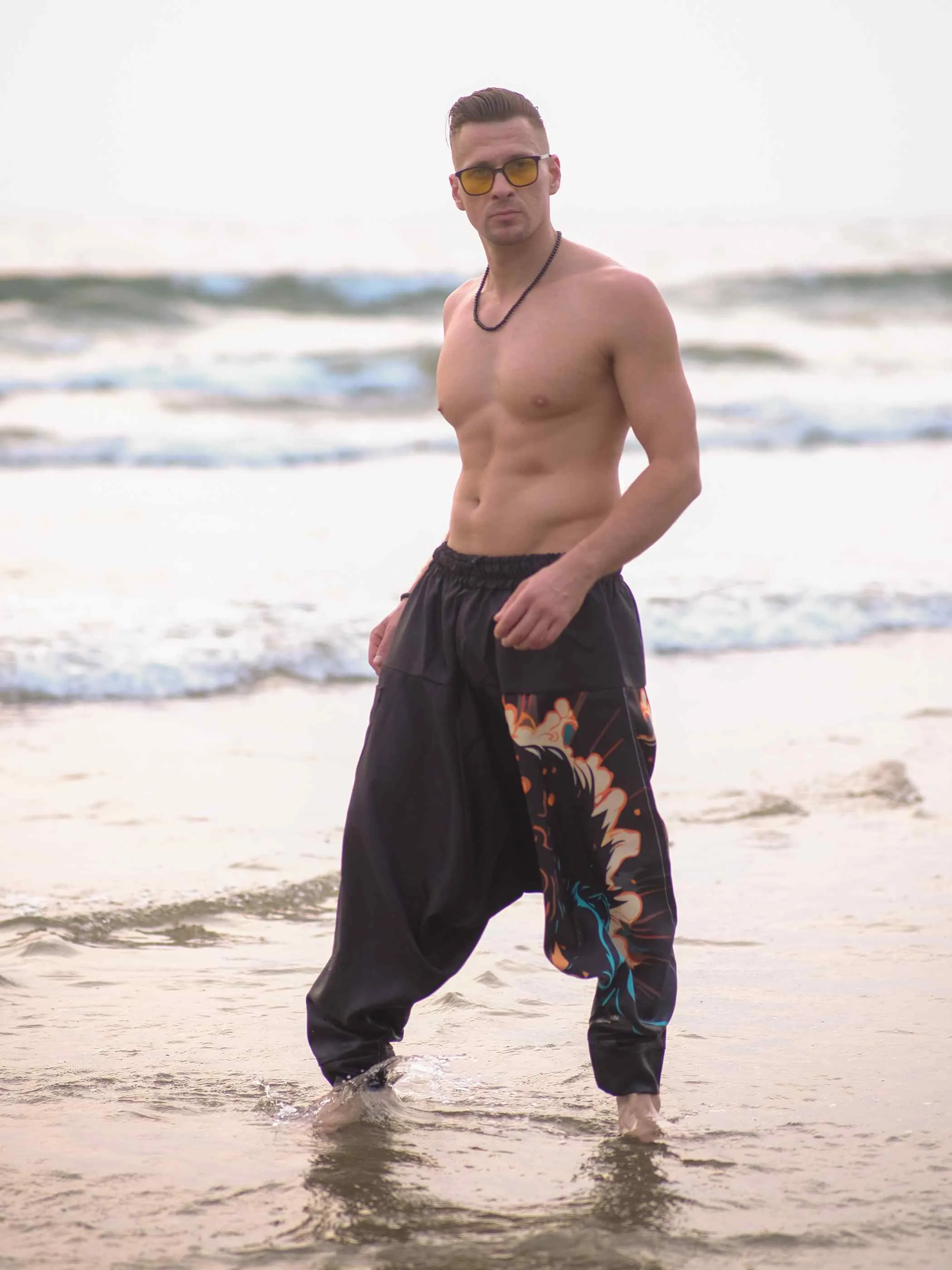Men's Nomad Elegance Hippy Black Harem Pants Aladdin Balloon Pyjamas For Travel