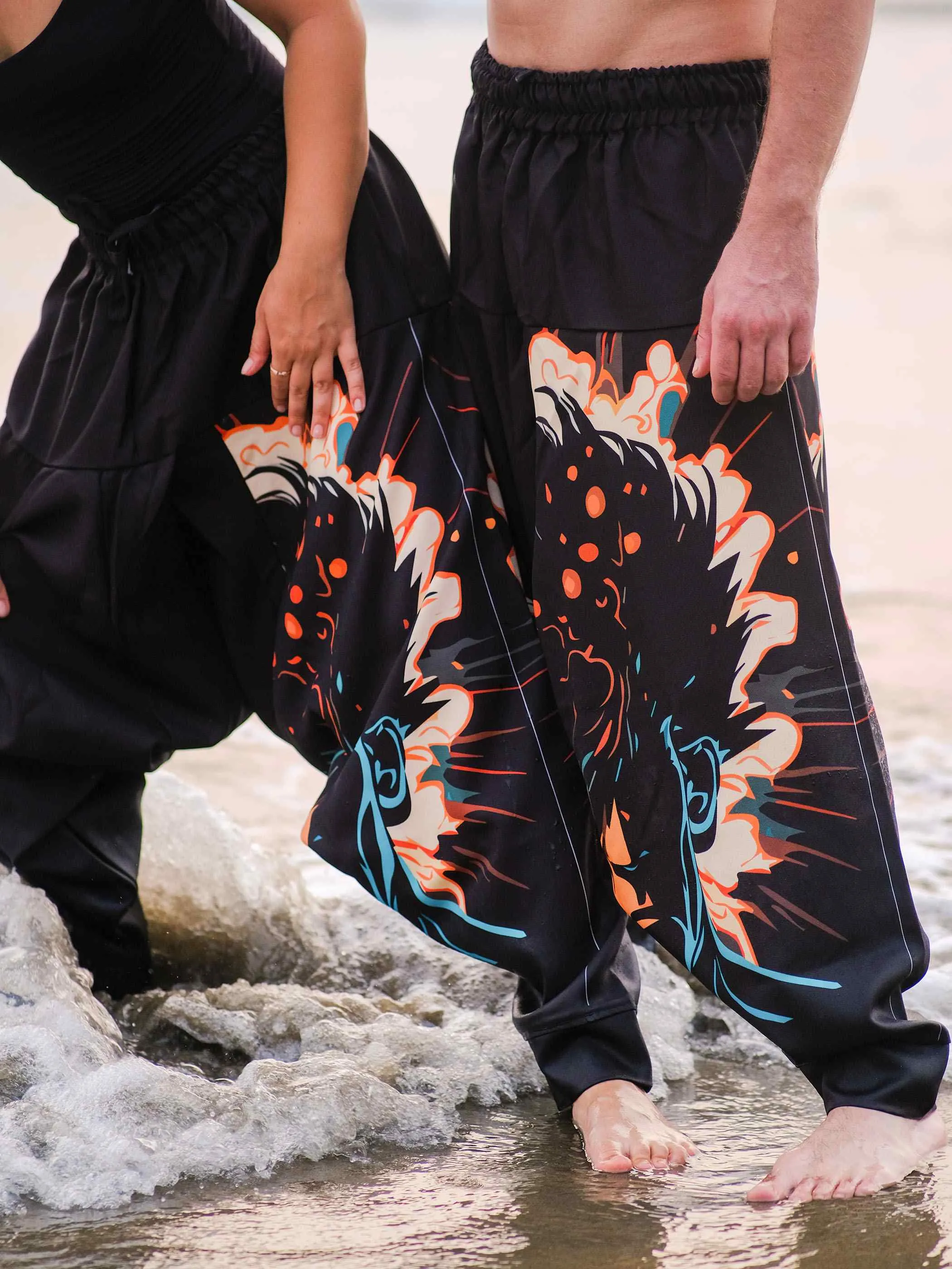 Men's Nomad Elegance Hippy Black Harem Pants Aladdin Balloon Pyjamas For Travel