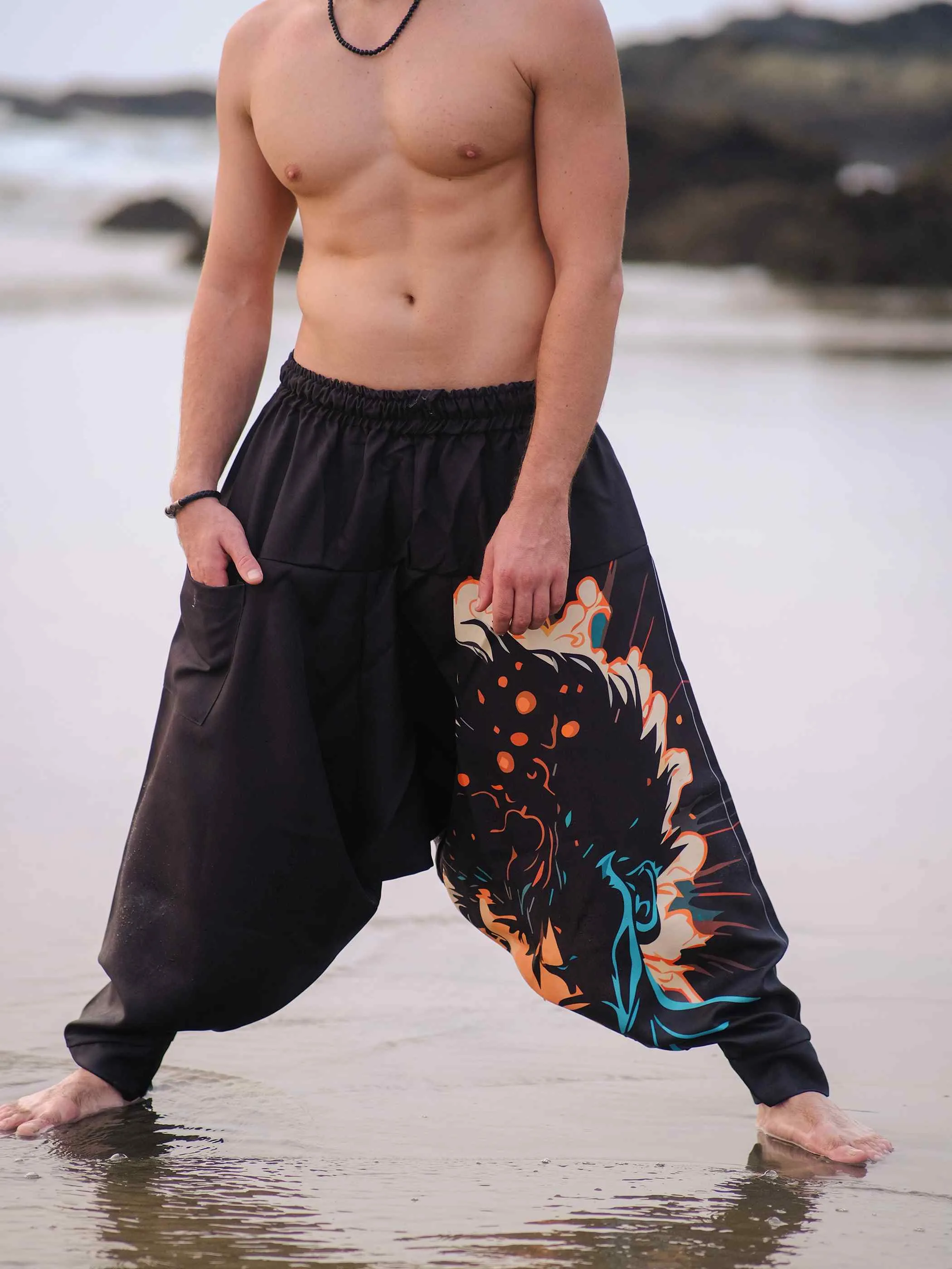 Men's Nomad Elegance Hippy Black Harem Pants Aladdin Balloon Pyjamas For Travel