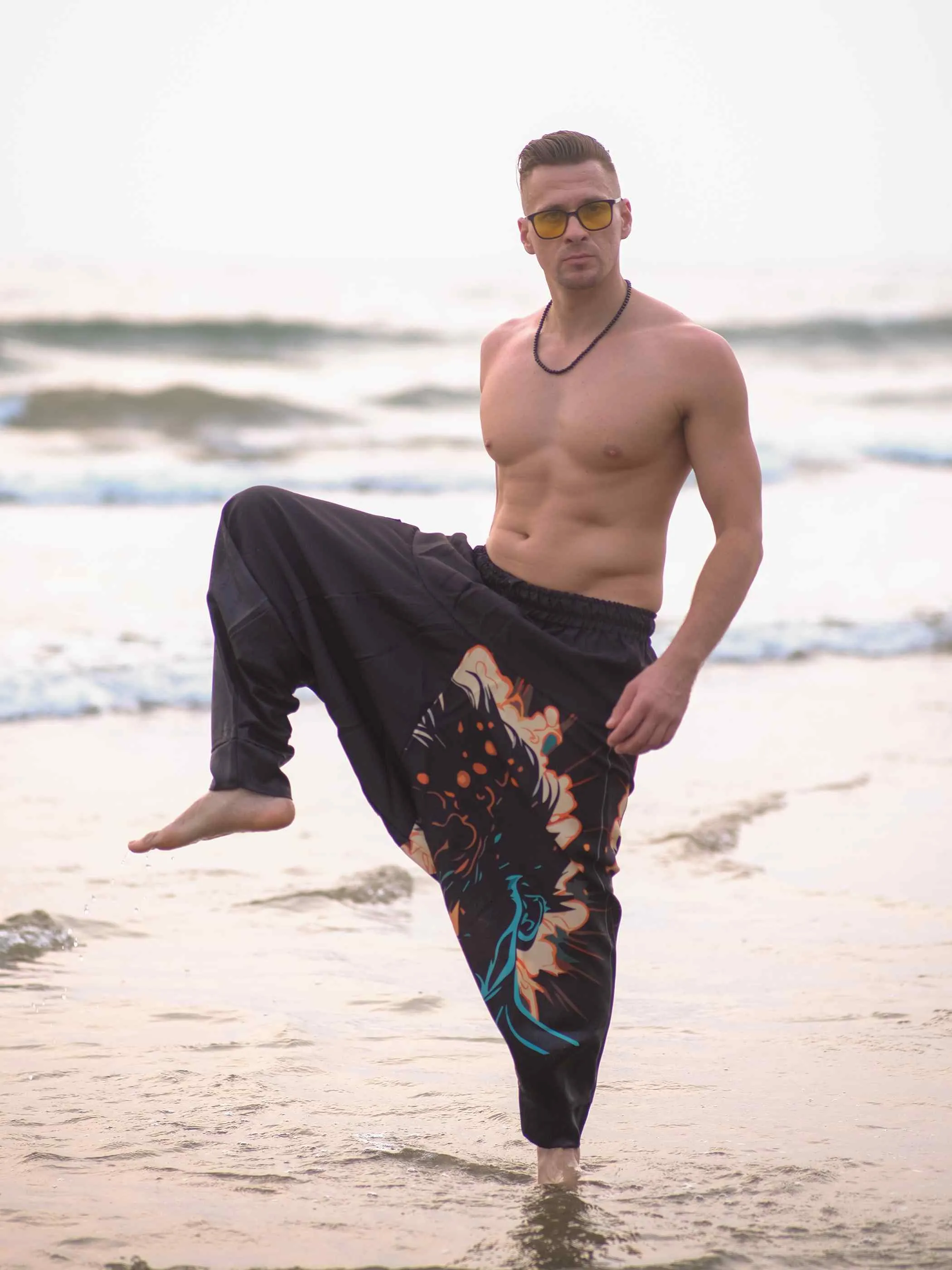 Men's Nomad Elegance Hippy Black Harem Pants Aladdin Balloon Pyjamas For Travel