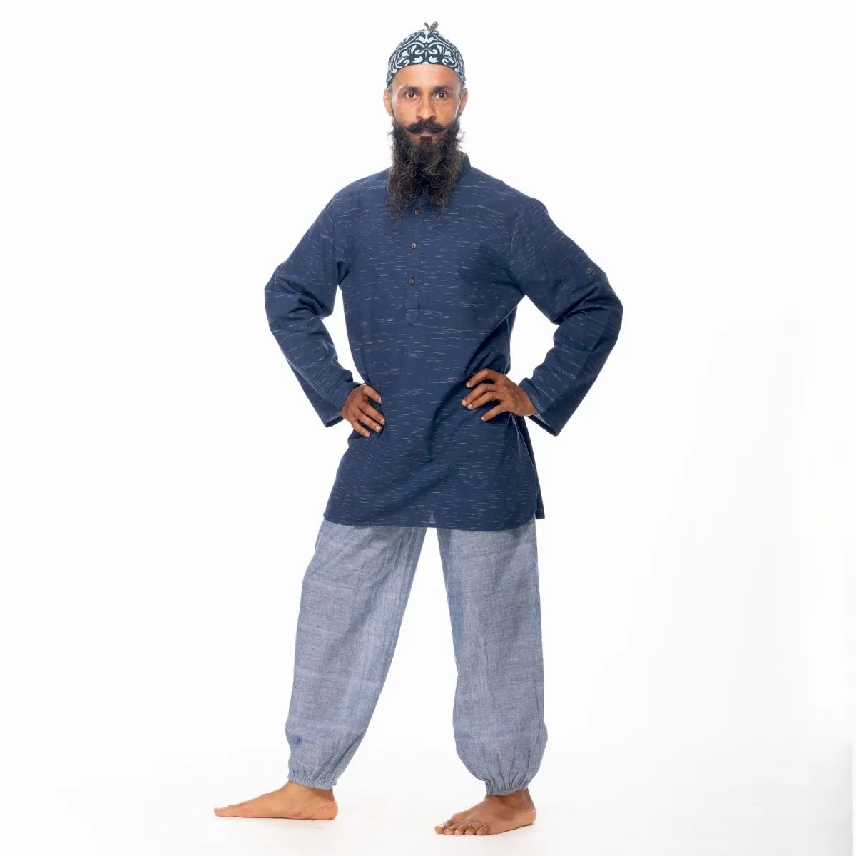 Navy-Blue Handwoven Cotton Overhead Shirt | Cotton Shirt for Men