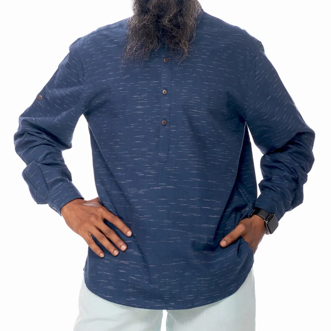 Navy-Blue Handwoven Cotton Overhead Shirt | Cotton Shirt for Men