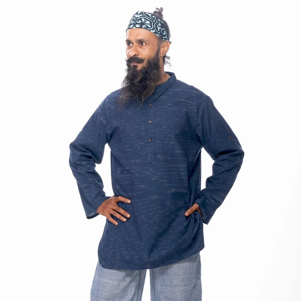 Navy-Blue Handwoven Cotton Overhead Shirt | Cotton Shirt for Men