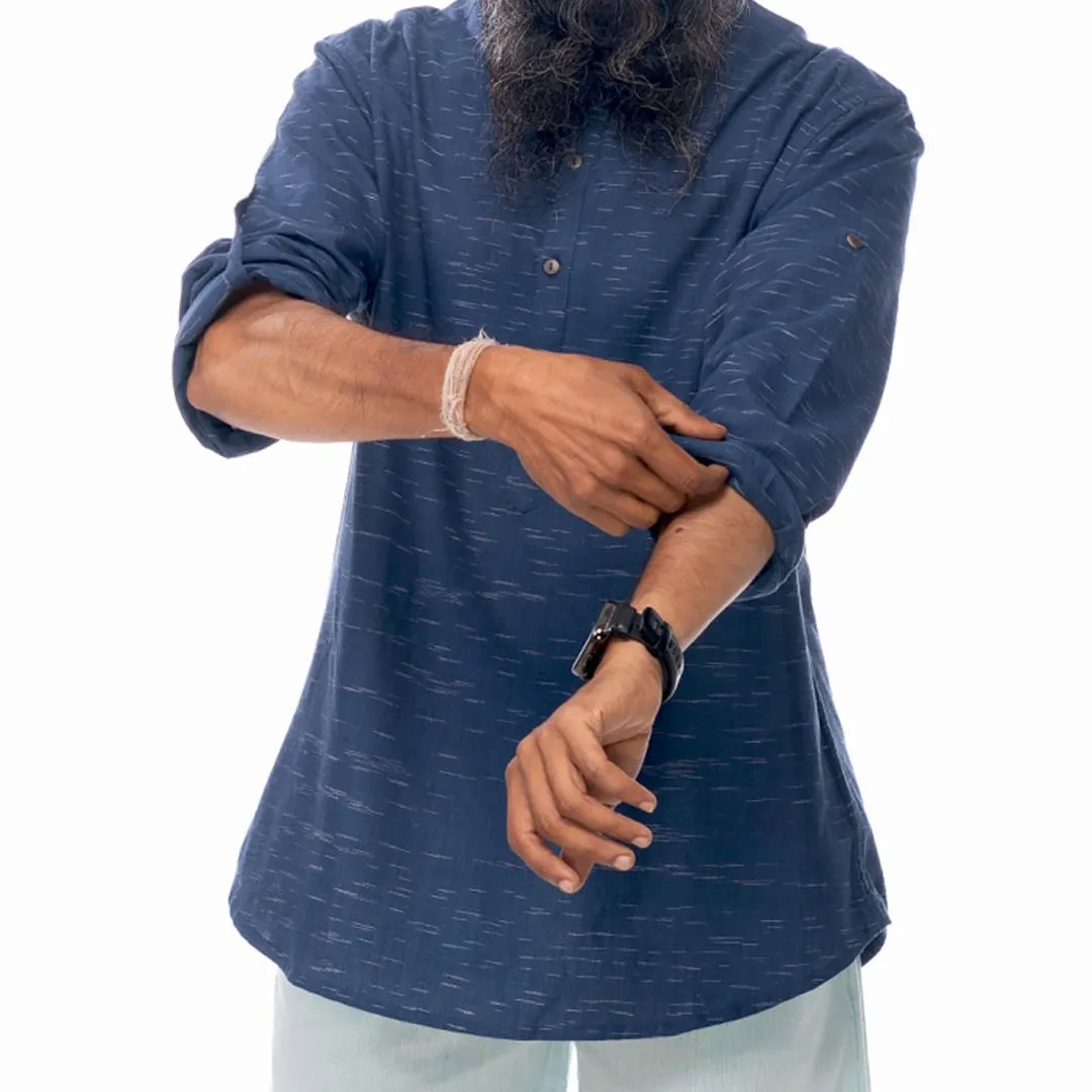 Navy-Blue Handwoven Cotton Overhead Shirt | Cotton Shirt for Men