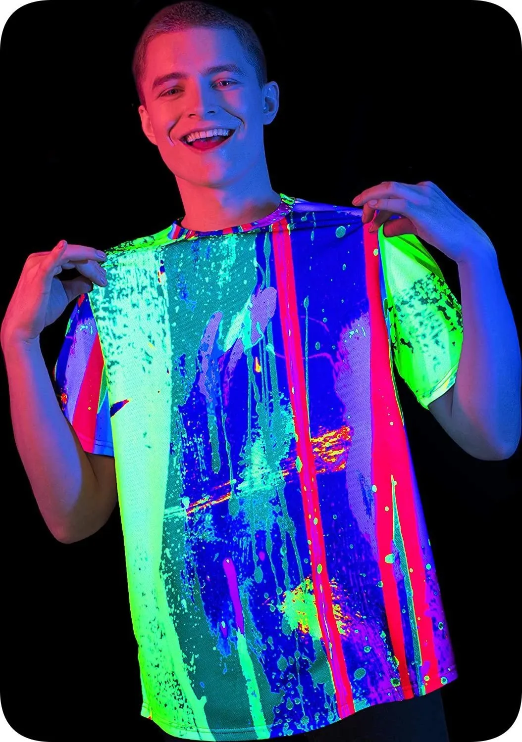 Neon Colors T-Shirt Glow in UV Fluorescent White Spot