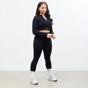 Vanquish Zipped Black Seamless Long Sleeved Crop Top