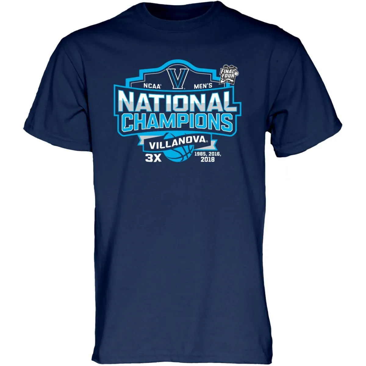 Villanova Wildcats 3-Time 2018 Men's Basketball National Champions T-Shirt