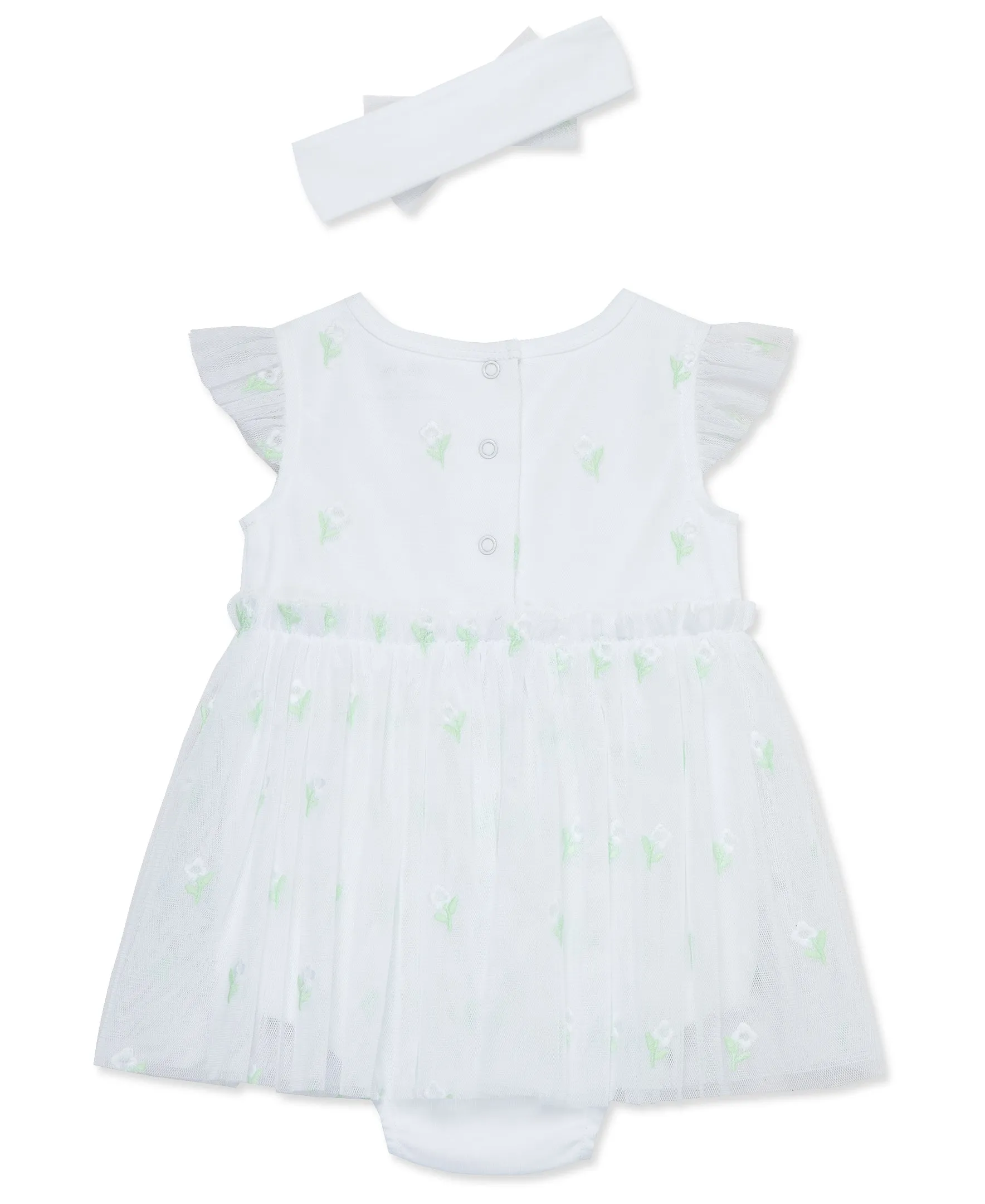 White Flowers Popover with Headband Set